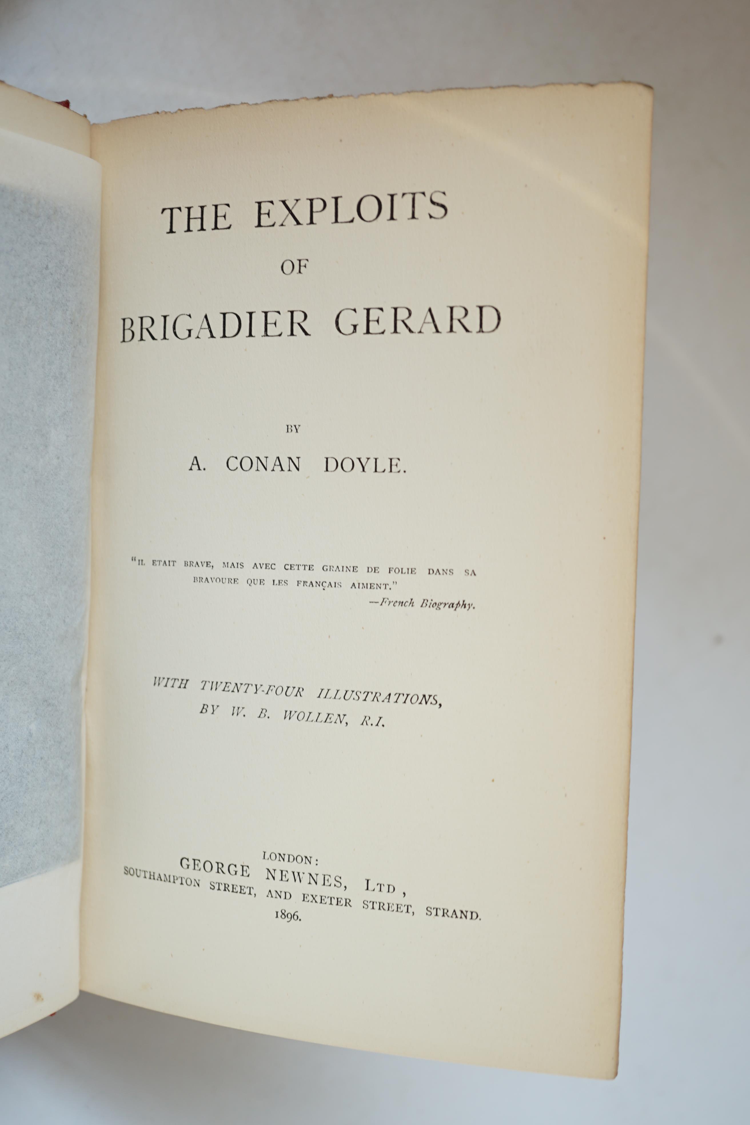Doyle, Sir Arthur Conan -The Exploits of Brigadier Gerald, 1st edition, 8vo, red cloth gilt, with 24 illustrations by W.B. Wollen, bookplate to paste down, ink presentation inscription to front fly-leaf, George Newes, Lo